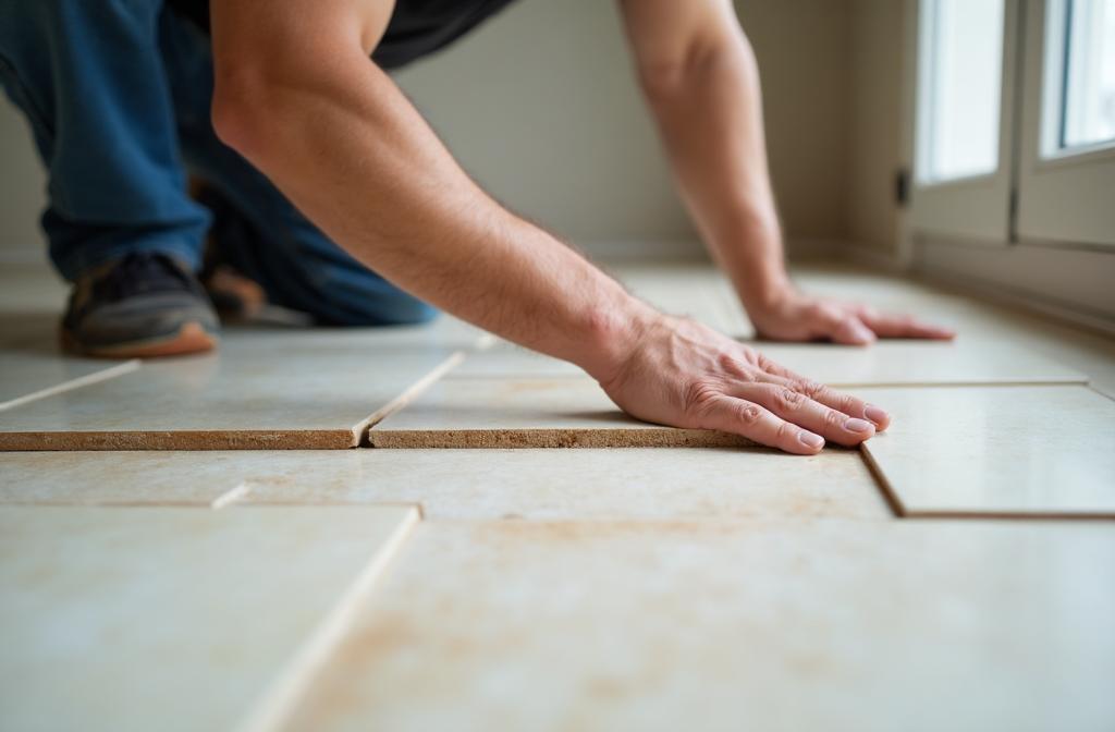 O-T Tile & Flooring craftsman carefully installing tile in a Blairsville, GA home