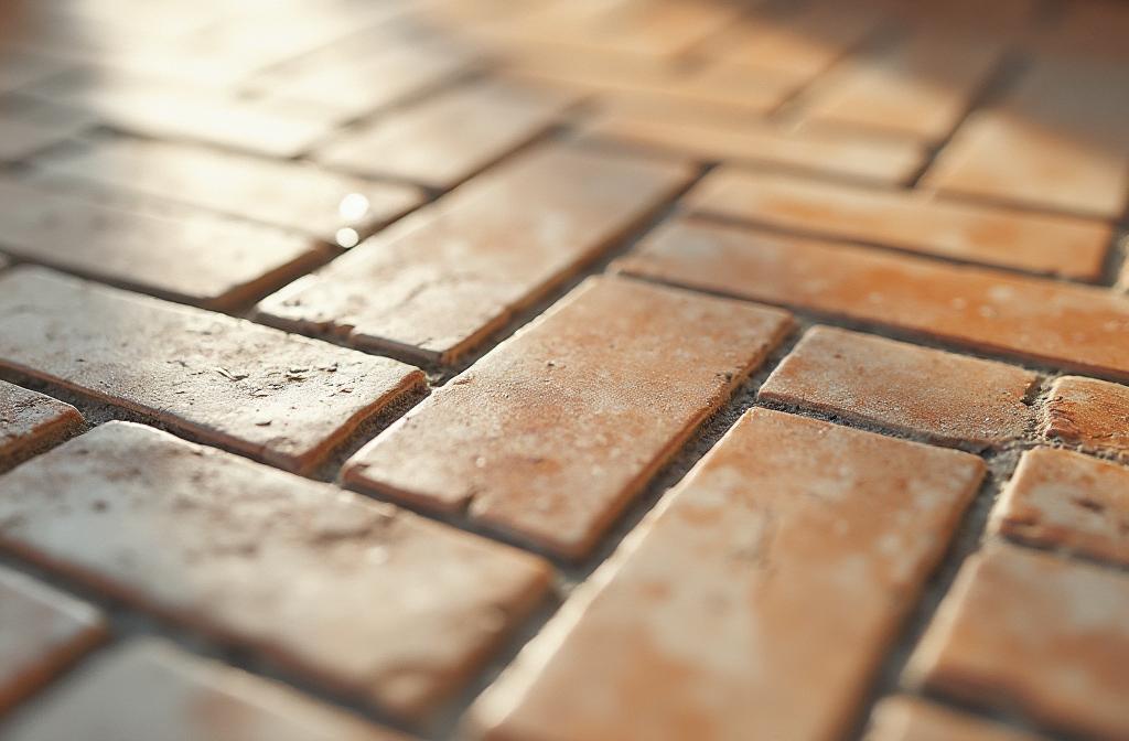 Detailed herringbone tile floor pattern completed by O-T Tile & Flooring in North Georgia