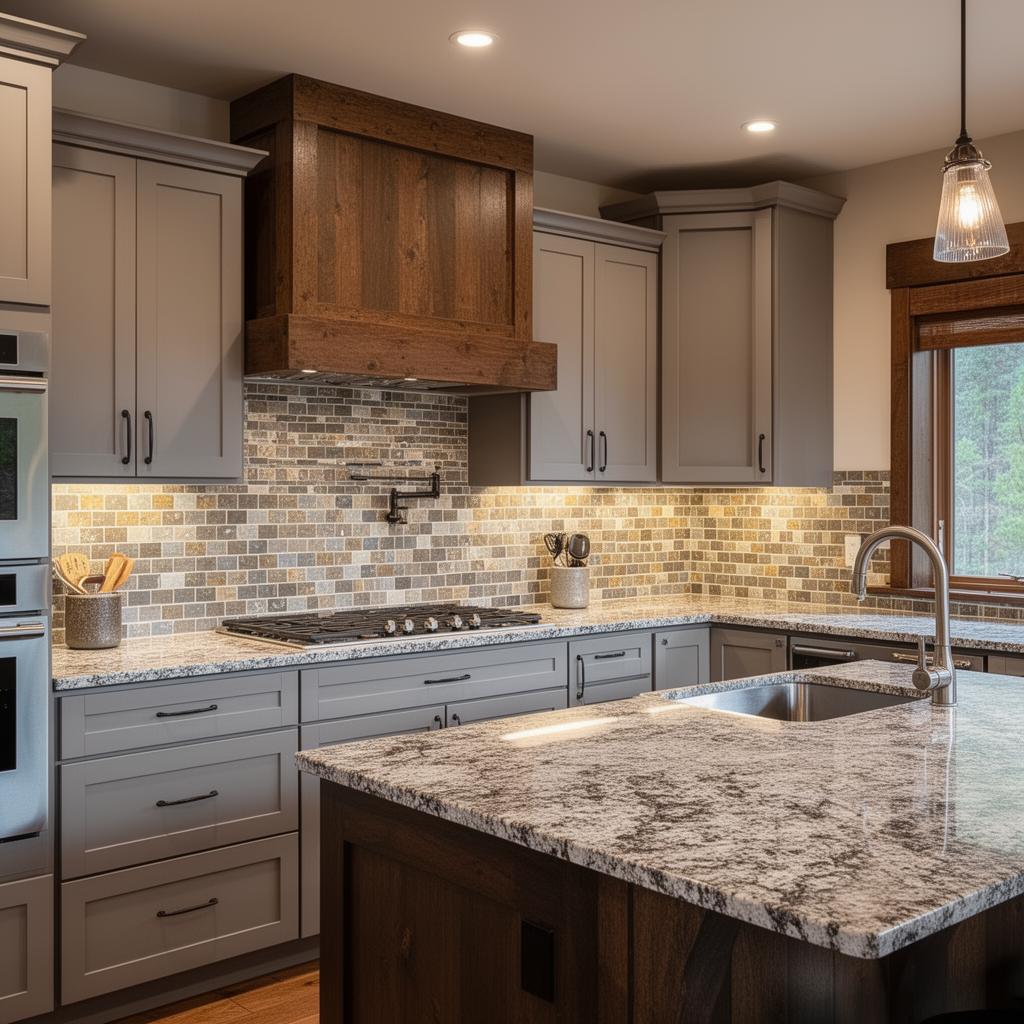 Modern kitchen remodel featuring a custom tile backsplash and new countertops in Blairsville, GA