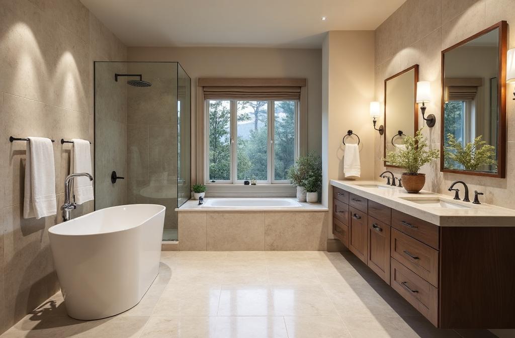 Completed luxury bathroom remodel with custom tile shower and vanity in Hiawassee, GA