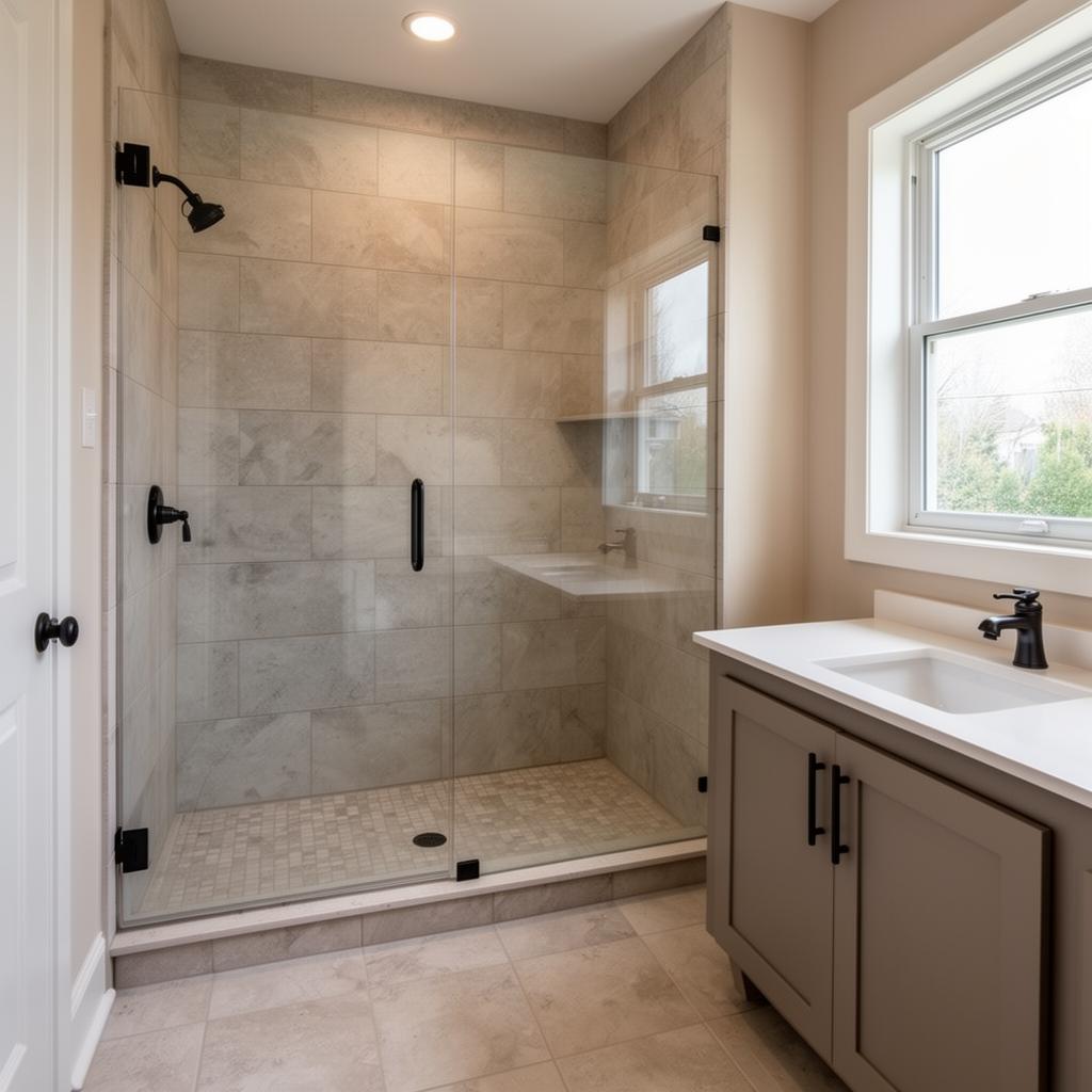 Completed luxury bathroom remodel with custom tile shower and vanity in Hiawassee, GA
