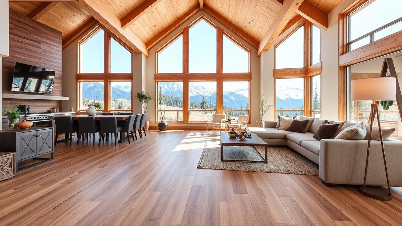 Waterproof luxury vinyl plank flooring in a Blue Ridge, GA vacation rental cabin with rustic decor