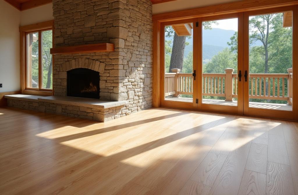Luxury vinyl plank flooring being installed in a Blairsville, GA living room by O-T Tile & Flooring