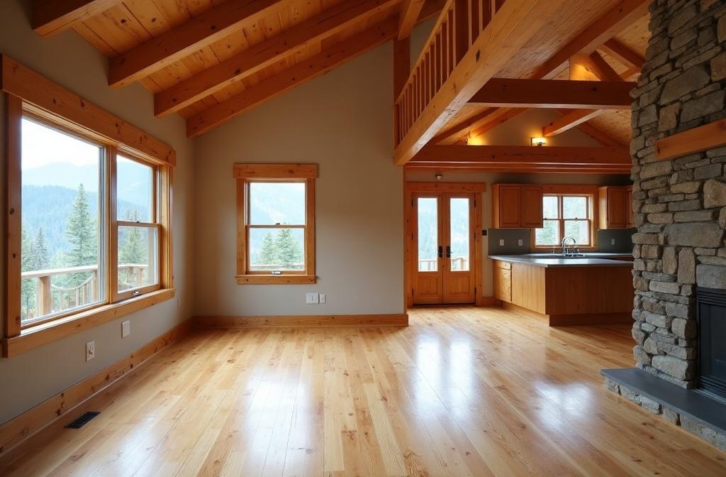 Mountain cabin renovation with new hardwood floors and updated interior in North Georgia