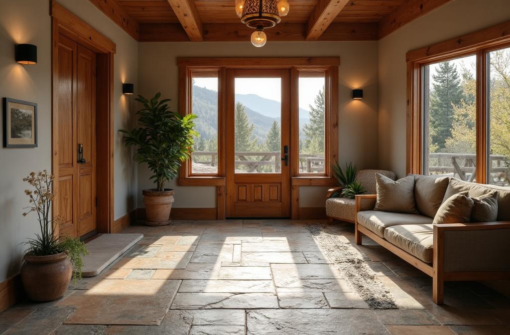 Elegant natural stone tile entryway installed by O-T Tile & Flooring in a Blairsville, GA home